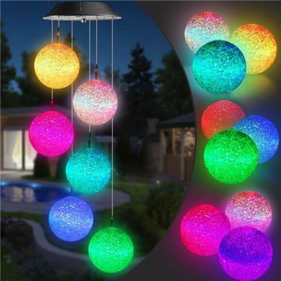 Solar Wind Chime, Color Changing Ball Wind Chimes, LED Decorative Solar Lights - Picture 1 of 7